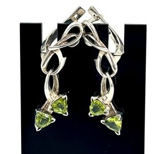 Knotted Silver Peridot Trillion Cut Dangle Earrings Celtic Vine Leverback 925